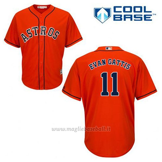 Maglia Baseball Uomo Houston Astros Evan Gattis 11 Arancione Alterner Cool Base